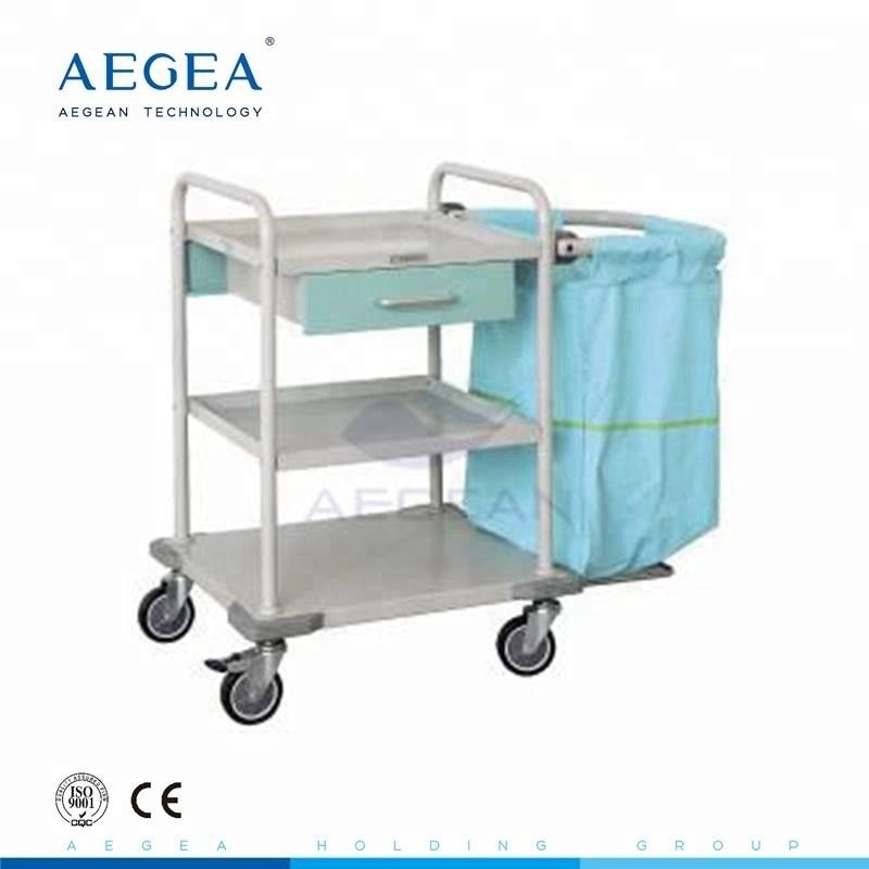 AG-SS017 Movable hospital linen with ss material base ward room dirty clean cart