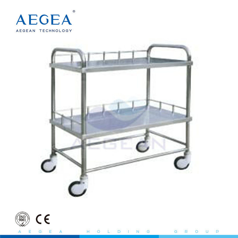 AG-SS020 304 stainless steel hospital trolley two shelves