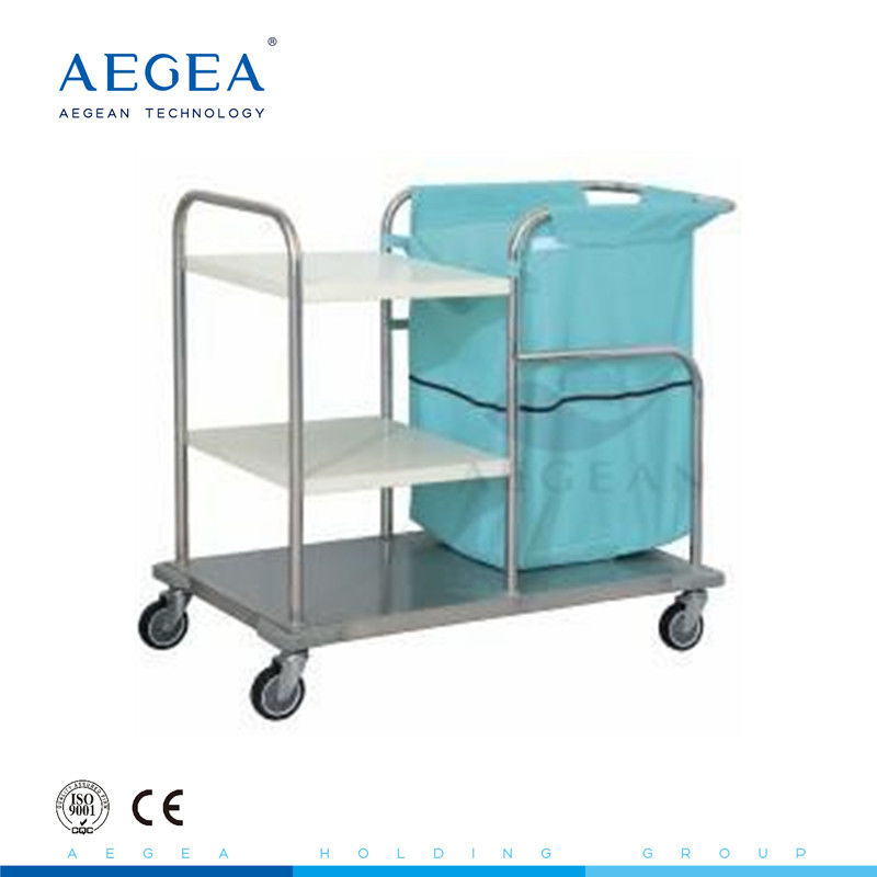 AG-SS018 CE ISO Soiled linen with fabric bag stainless steel cleaning trolley