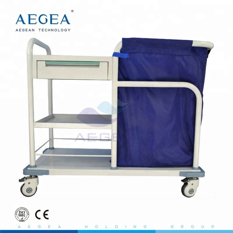 AG-SS017B Powder coating steel hospital ward room linen cleaning movable laundry cart