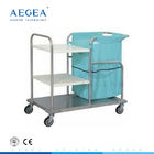 AG-SS018 CE ISO three layers metal frame nursing stainless steel dustbin trolley