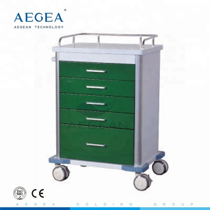 AG-GS001 dark green series power coating steel 5 drawers medicine storage hospital trolley